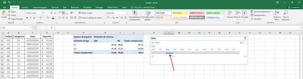 Figura 11 – Selezione di un singolo mese su TimeLine