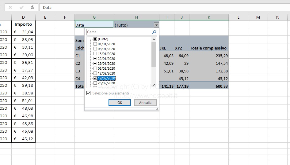Figura 7 – Selezione filtro data su tabella Pivot