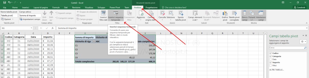 Figura 8 – Panello Analizza contenente gli strumenti di analisi delle Tabelle Pivot